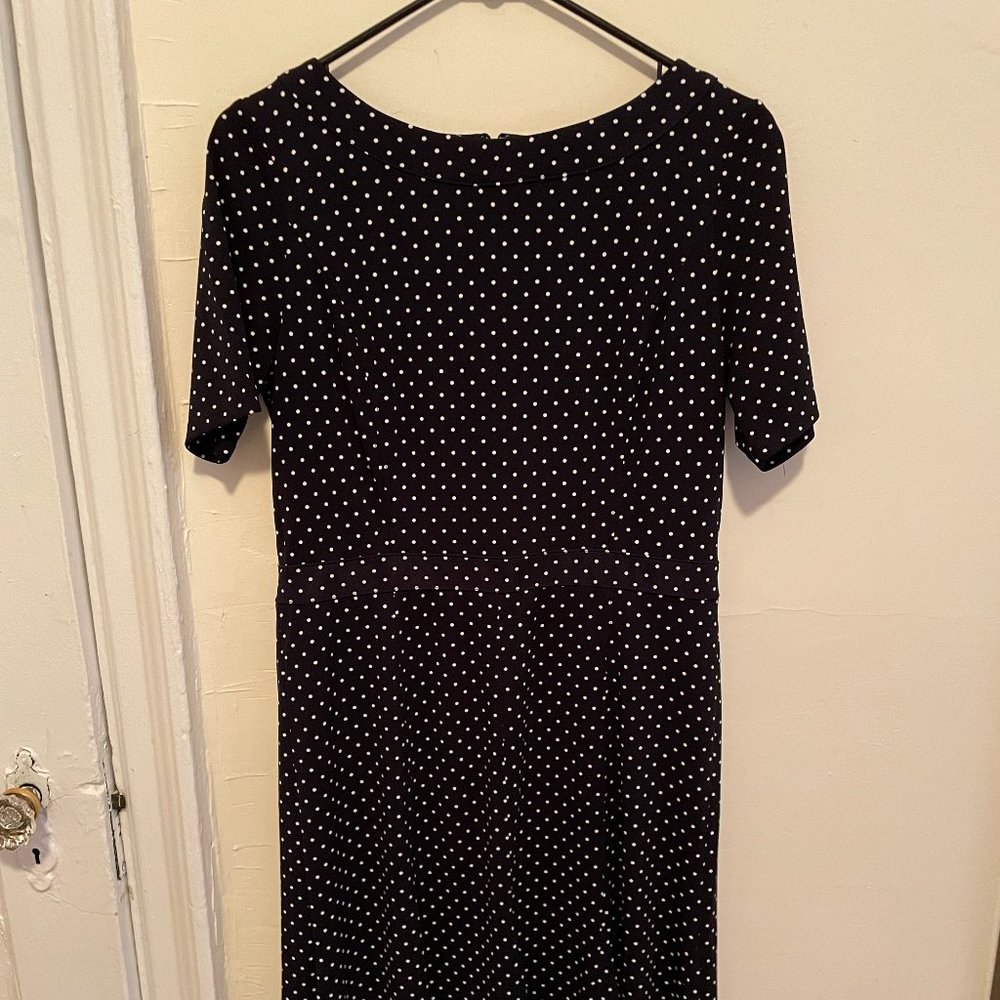 Midi Navy White Polka Dot Dress